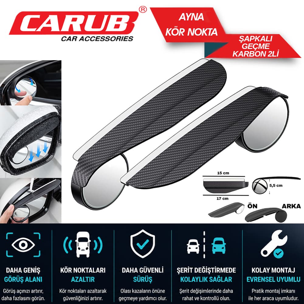 Ayna Üstü Şapkalı  Kör Nokta Geçme Carbon2Lİ