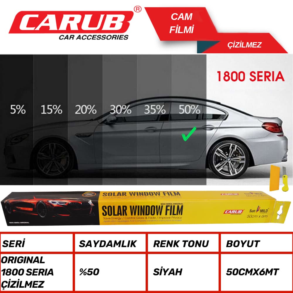 1800 SERİA ORJ Çizilmez Cam Filmi 50x6Mt %50