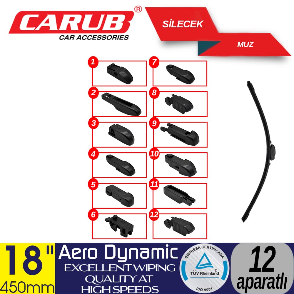 Silecek 450mm 18 inch Muz 12 Aparatlı Kutulu