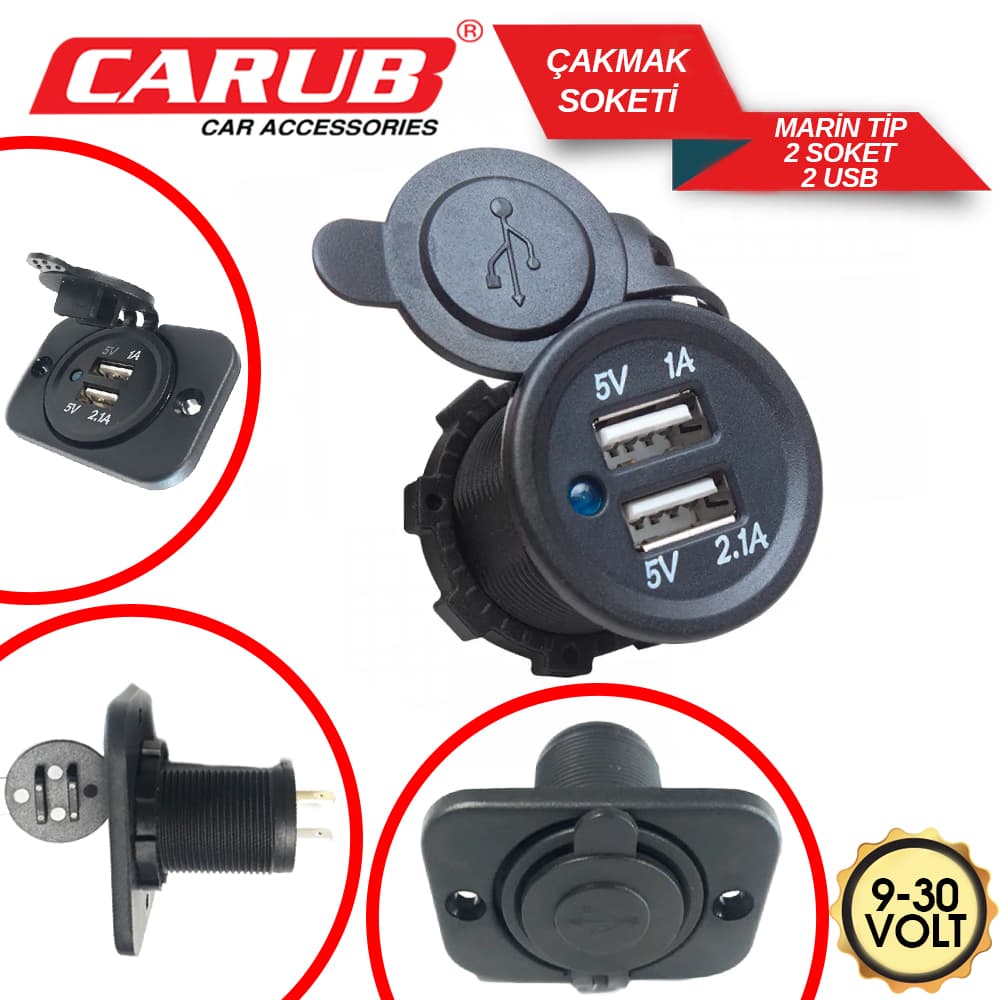 Çakmak Soketi 9-30V Marine 2- USB Vakum