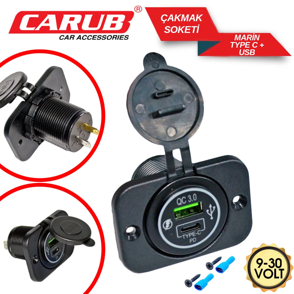 Çakmak Soketi 9-30V Marine Type C+USB