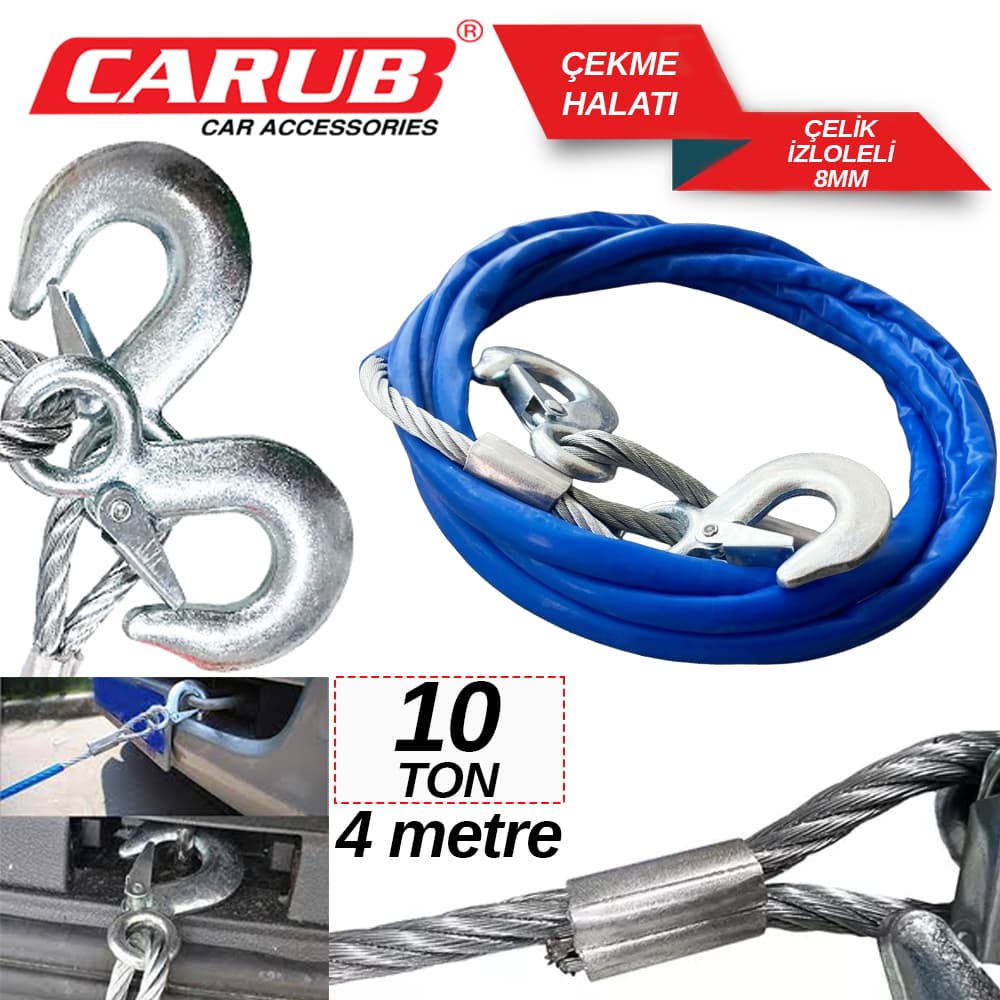 Çekme Halatı 10 Ton Çelik İzoleli 4 Mt