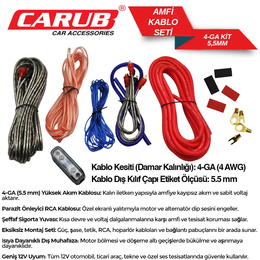 Ampfi Tesisat  Kablo Seti 4-GA Kit  5.5 mm