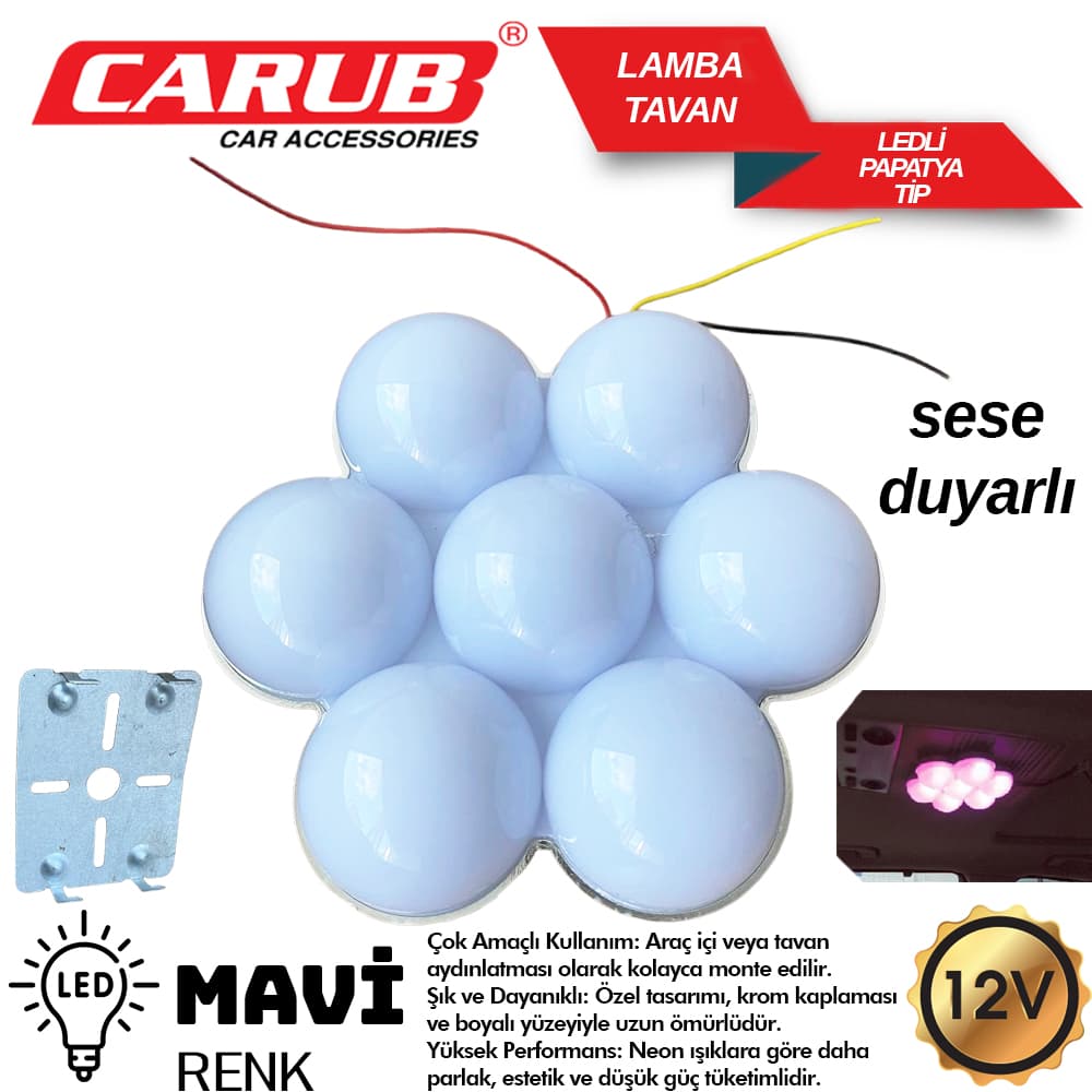 Tavan Lamba Led12V Papatya Ses Duyarlı Mavi