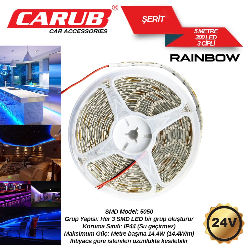 Şerit 24V 5Mt 300Led 3Cipli  Rain Colormatik