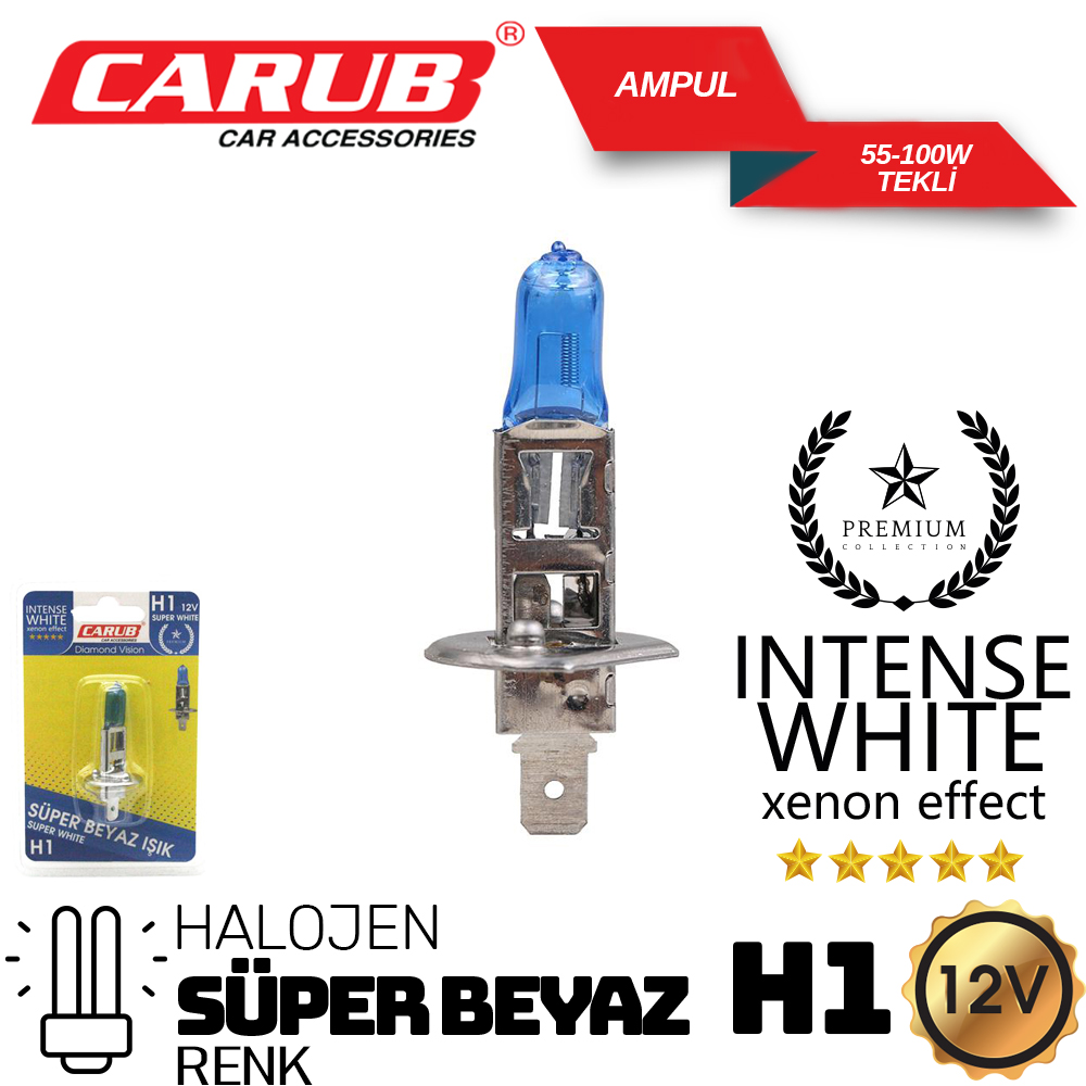 Ampul H1 12V 55-100W Süper Beyaz Işık Bliste