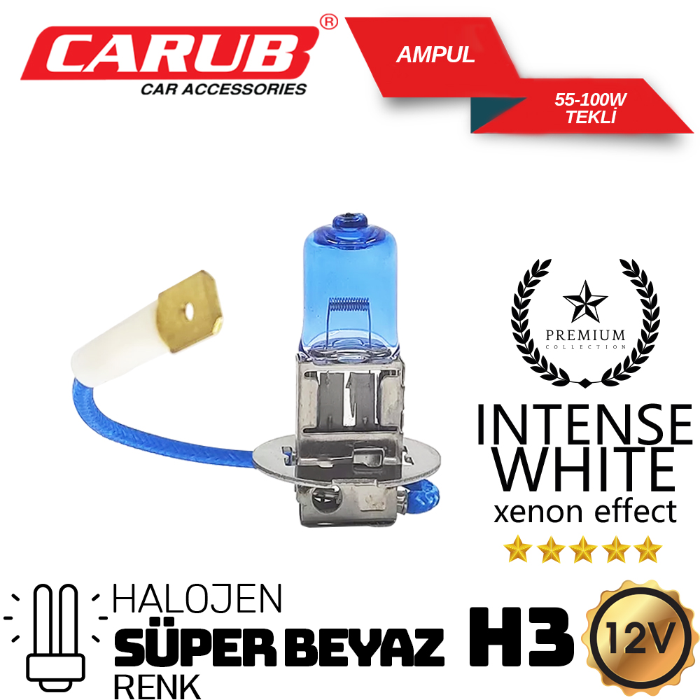 Ampul H3 12V 55-100W Süper Beyaz Işık Bliste